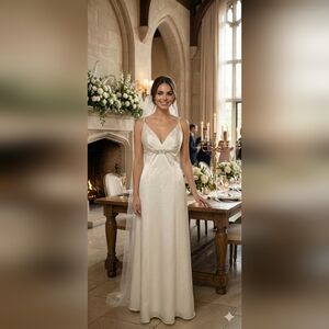 NWT Size 8 Venus Bridal Pallas Athena Ivory Satin Rhinestone Waist & Straps